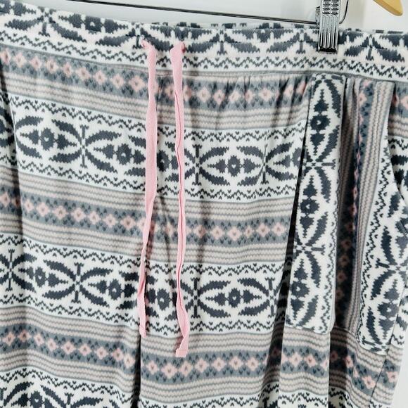Jane & Bleecker Cozy Soft Lounge Pajama Pants Aztec Geometric Gray Pink DD18 - Picture 4 of 10